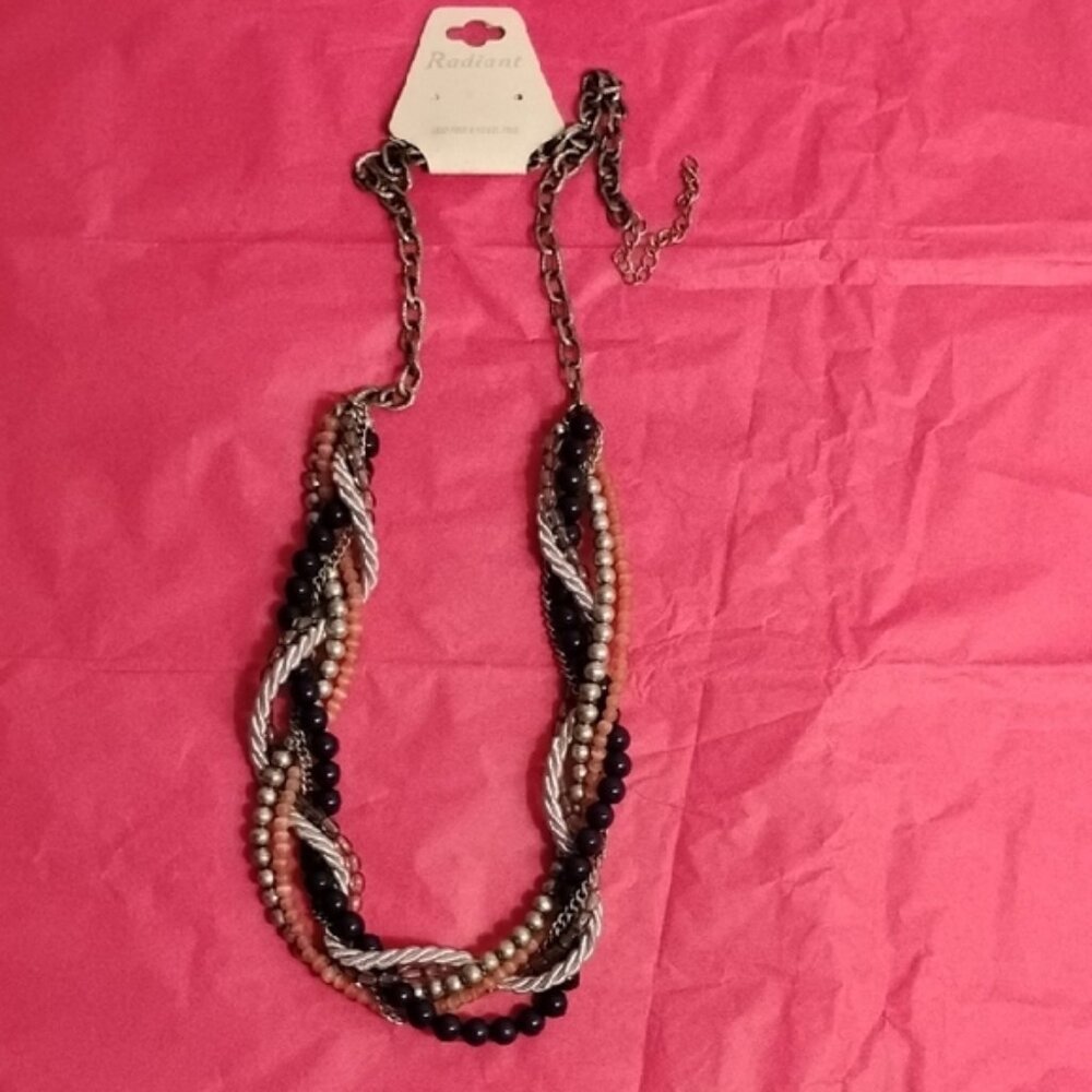 Black, Purple, And Pink Twisted Bead Necklace